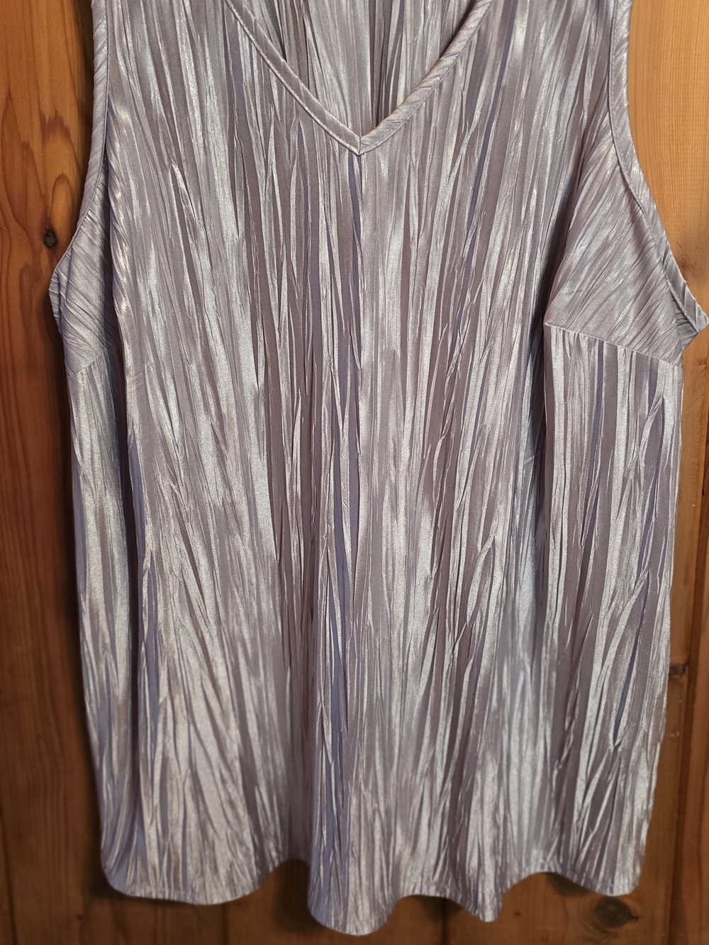Susan Graver Metallic Silver Pleated V-Neck Tank